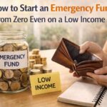 start an emergency fund concept showing savings jar coins and budget planning with notebook