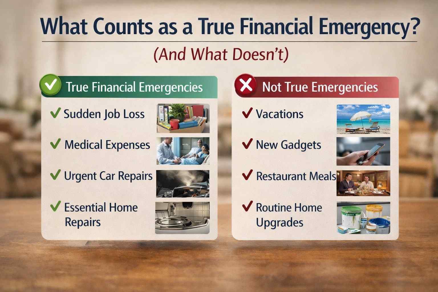 What Counts as a True Financial Emergency explained with realistic comparison of urgent expenses vs non essential spending situations