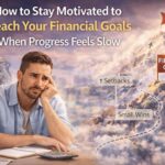 Stay Motivated to Reach Your Financial Goals shown with realistic planning, progress tracking, and savings setup in a calm workspace
